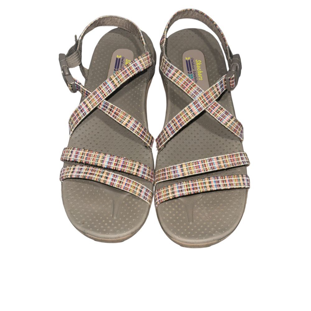 Skechers Women Reggae Bold Ambition Multicolor Plaid Strappy Comfort Sandal Sz12 - Picture 2 of 6